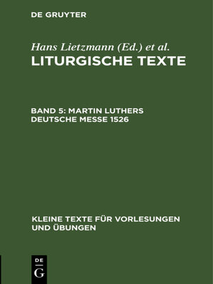 cover image of Martin Luthers Deutsche Messe 1526